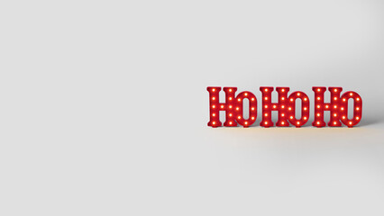 Santa Claus laugh led lights decoration on white copy-space background.