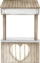 Watercolor hand drawn wooden market stall