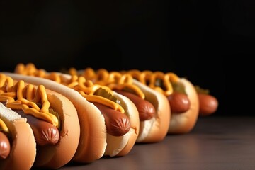Tasty hot dogs, collection of hot dogs with various fillings on a background, Image for the Menu, Advertising