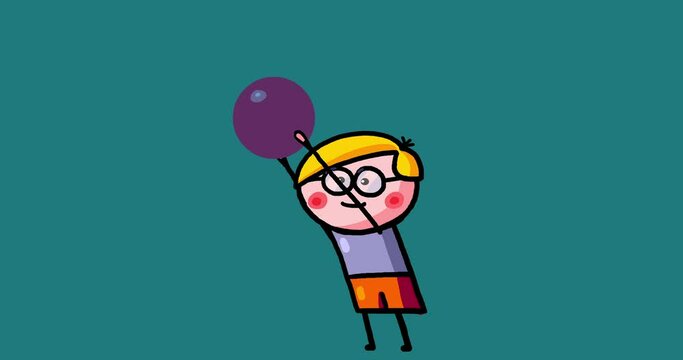 Cartoon kid character animated Yanec boy isolated ball play. Moving child serie transparent. Useful content presenter no background.