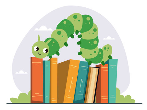 Bookworm worm book library education knowledge concept. Vector flat graphic design illustration
