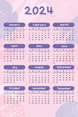 2024 new year calendar design English violet backgroun
