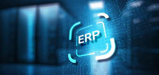 ERP - Enterprise resource planning business and modern technology concept on virtual screen.