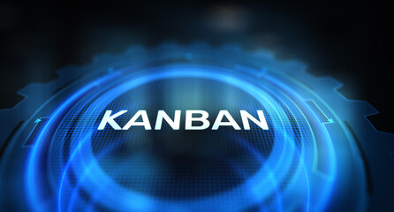 Kanban work flow process management system concept on virtual screen.