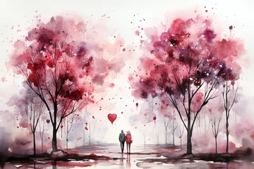 Keuken spatwand met foto Valentines Day pink watercolor landscape background. Ai generative art © Tatyana Olina