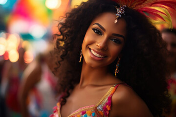Colorful Brazil Carnival: Young Woman in Traditional Attire