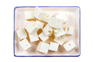 Feta cheese isolated on white background. . Top view.
