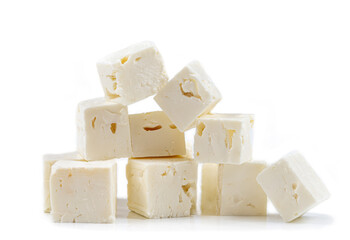 Feta cheese isolated on white background. . Top view.