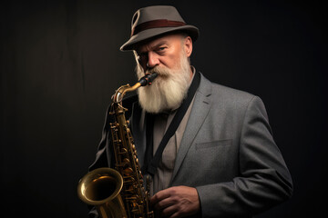 Studio Session: White Saxophonist in Retro Jazz Attire