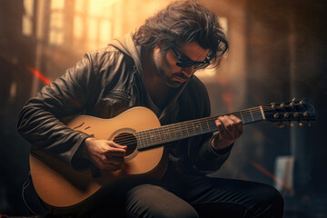 Obraz premium Concert Spotlight: Guitarist Engaging Crowd