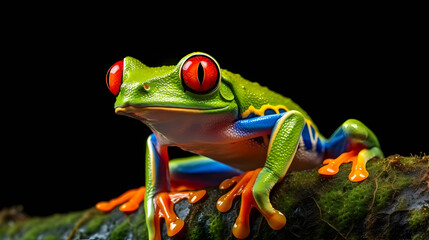 Red-eyed Tree Frog, Agalychnis callidryas, animal with big red eyes, in the nature habitat, Costa Rica. Frog in the nature,Generative Ai
