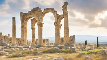 Well Preserved roman ruins in volubilis meknes area
