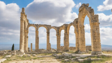 Fototapeta na wymiar Well Preserved roman ruins in volubilis meknes area