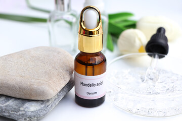 Mandelic acid in a bottle, Substances used for treatment  or medical beauty enhancement