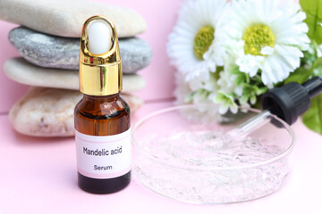 Mandelic acid in a bottle, Substances used for treatment  or medical beauty enhancement