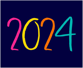 Happy New Year 2024 Abstract Multicolor Graphic Design Vector Logo Symbol Illustration With Blue Background
