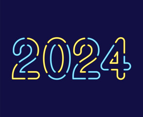 Happy New Year 2024 Abstract Yellow And Cyan Graphic Design Vector Logo Symbol Illustration With Blue Background