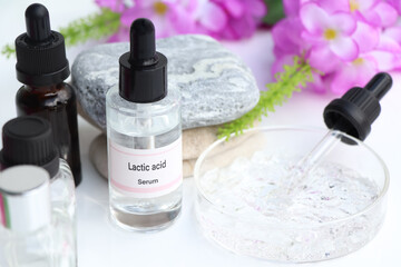 Lactic acid in a bottle, Substances used for treatment  or medical beauty enhancement