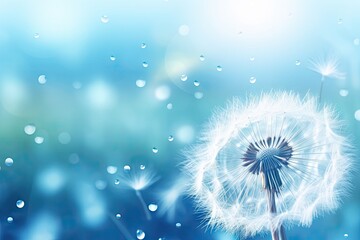 dandelion on blue background with copy space