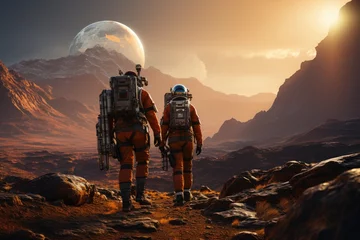 Rolgordijnen Humans on Mars fascinating concept of interplanetary exploration © YouraPechkin