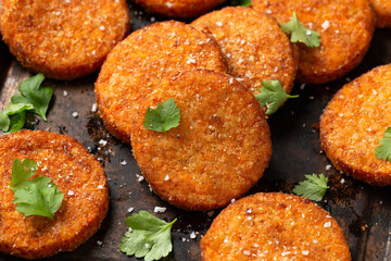 Sweet potato Hash brown with sauce and herbs