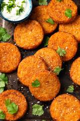 Sweet potato Hash brown with sauce and herbs