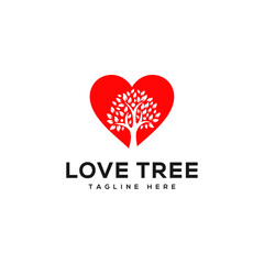 Love tree nature logo design with heart sign vector icon