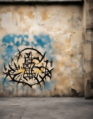 Naklejka premium Abstract angular graffiti on a shabby concrete wall