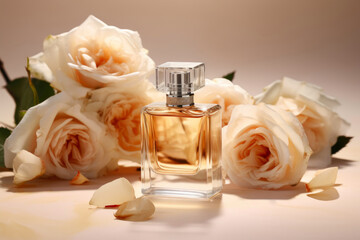 Elegant Fragrance: Perfume Bottle with Roses
