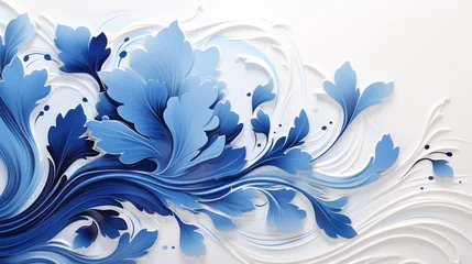 Fotobehang Floral in blue and white. abstract botanical pattern. © alexkich