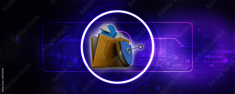 Poster 3d rendering cloud folder storage protected shield
