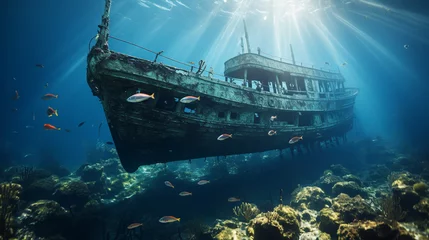 Foto auf Glas old boat at the ground underwater © alexkich