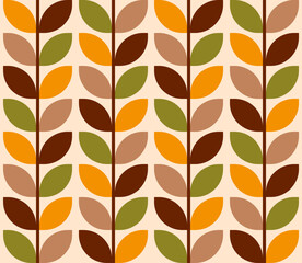 Retro mod leaves columns orange brown pattern