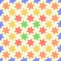 Seamless surface pattern design with stars tiles ornament. Oriental traditional ornamentation with repeated geometric shapes. Ancient mosaic wallpaper. Grid motif. Digital paper. Vector art.