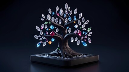 Jewellery tree made by gems on black background