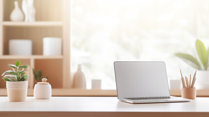 Fototapeta premium Laptop with blank screen on table.