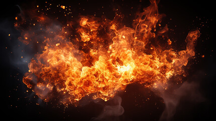 Fiery bomb explosion with sparks isolated on black background