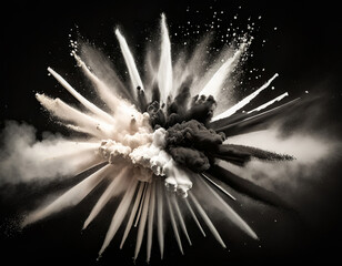 Explosion of white dust powder and particles on black background asset and mask for mattepainting and vfx
