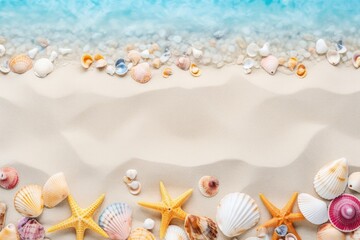 shells and sand with copy space