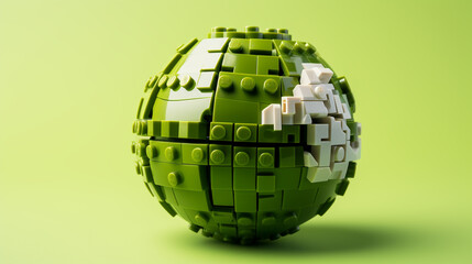 world globe made of plastic construction bricks. 3D rendering.