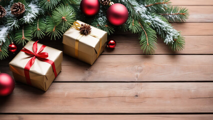Fototapeta na wymiar Festive Christmas Presents Underneath a Decorated Tree on a Wooden Floor