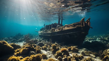 Fototapeten old boat at the ground underwater © alexkich