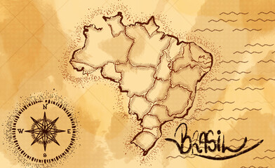 Fototapeta na wymiar ANCIENT PARCHMENT MAP OF BRAZIL