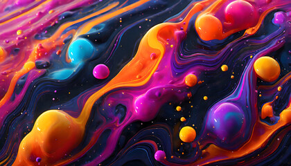 Brightly colored liquid fluid abstract blobs