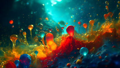 Fototapeta na wymiar Brightly colored liquid fluid abstract blobs