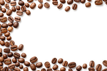 Coffee beans isolated on white background, design template with copyspace