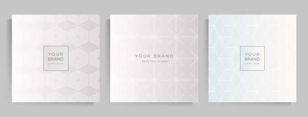 Cover template design for your menu, invitation, folder, notebook, postcard. Elegant geometric pattern in silver color with space for your text. Square format. Vector illustration.