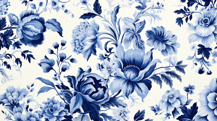 Floral in blue and white. abstract botanical pattern. - obrazy, fototapety, plakaty