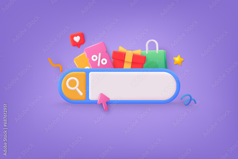 Poster search bar design element. search bar for ui. 3d web vector illustrations.