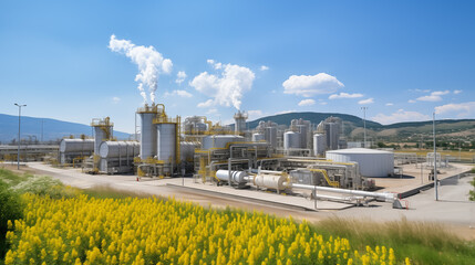 Obraz premium Biofuel plant in operation. Sustainable energy production through organic sources.